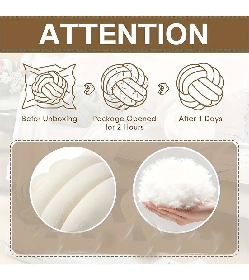 Beige Handmade Knot Ball Throw Pillow for Bedroom Sofa Decoration - Image 4