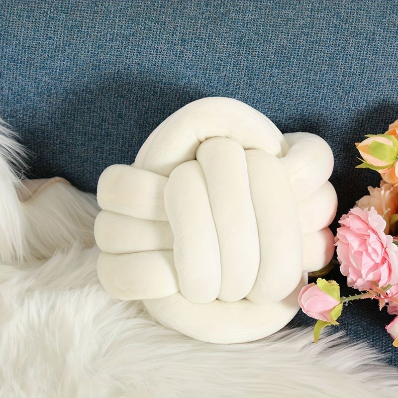 Beige Handmade Knot Ball Throw Pillow for Bedroom Sofa Decoration - Image 5