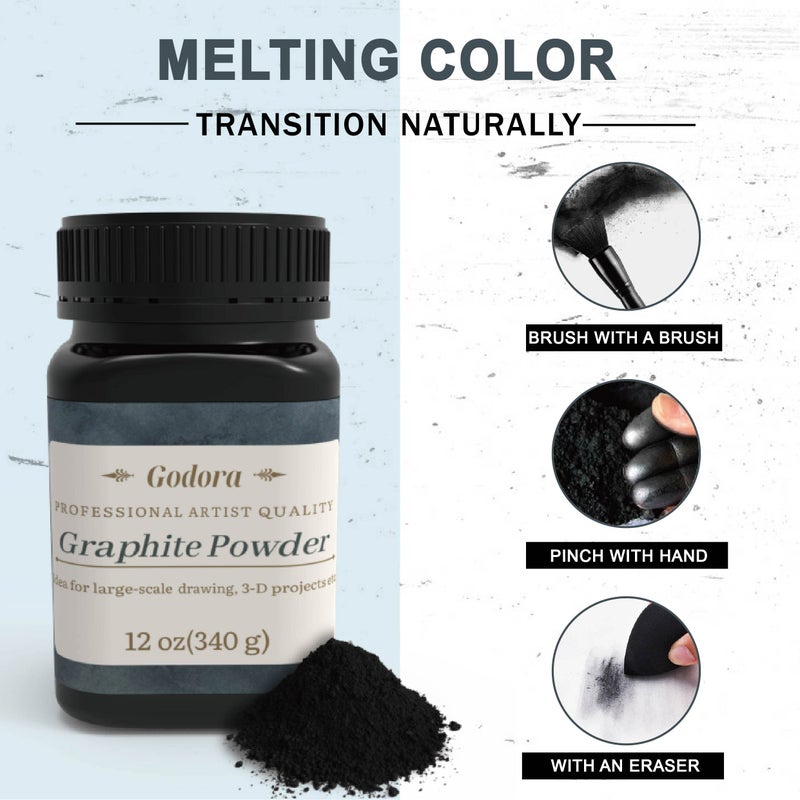 Godora 340 Gram Pure Graphite Powder - Amazing Artistic Powdered Graphite for Sketching, Etc - Professional Powdered, Easy Melt Color - Image 4