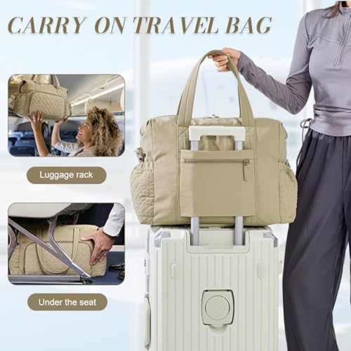 PALAY® Travel Bag for Woman Khaki Quilting Nylon Crossbody Gym Bag with Detachable Strap Large Capacity Multi-Pockets Duffle Bags for Travelling - Image 5