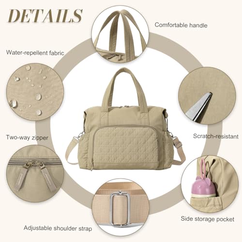 PALAY® Travel Bag for Woman Khaki Quilting Nylon Crossbody Gym Bag with Detachable Strap Large Capacity Multi-Pockets Duffle Bags for Travelling - Image 3
