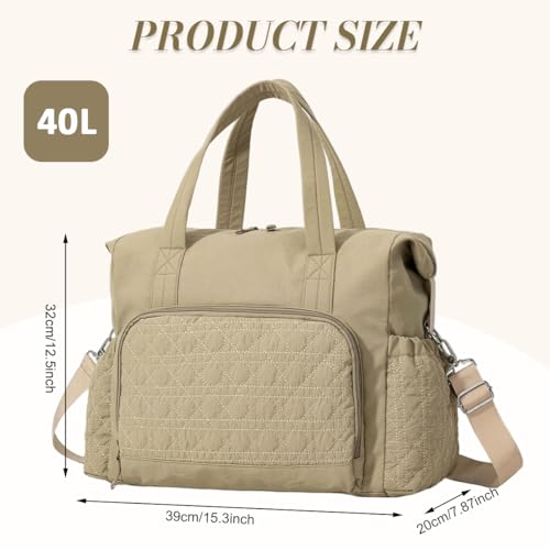 PALAY® Travel Bag for Woman Khaki Quilting Nylon Crossbody Gym Bag with Detachable Strap Large Capacity Multi-Pockets Duffle Bags for Travelling - Image 2