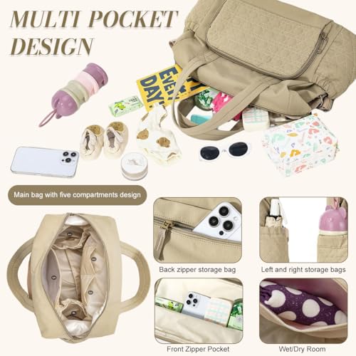 PALAY® Travel Bag for Woman Khaki Quilting Nylon Crossbody Gym Bag with Detachable Strap Large Capacity Multi-Pockets Duffle Bags for Travelling - Image 4