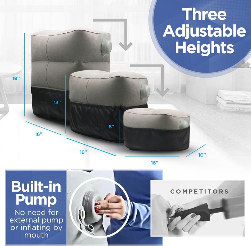 كاست ويف مسند قدم قابل للنفخ للطائرة، مسند قدم لمقعد السيارة للأطفال، سرير طائرة للأطفال الصغار، وسادة مسند قدم قابلة للنفخ للطائرة، مسند قدم يخفف التورم، مع أزرار نفخ مدمجة (رمادي) - Image 3