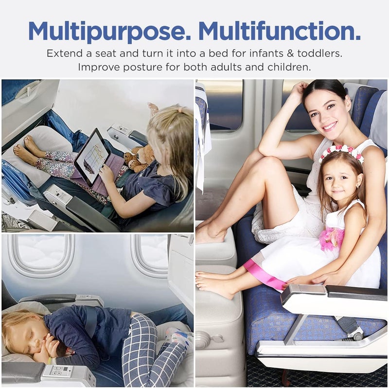 كاست ويف مسند قدم قابل للنفخ للطائرة، مسند قدم لمقعد السيارة للأطفال، سرير طائرة للأطفال الصغار، وسادة مسند قدم قابلة للنفخ للطائرة، مسند قدم يخفف التورم، مع أزرار نفخ مدمجة (رمادي) - Image 2