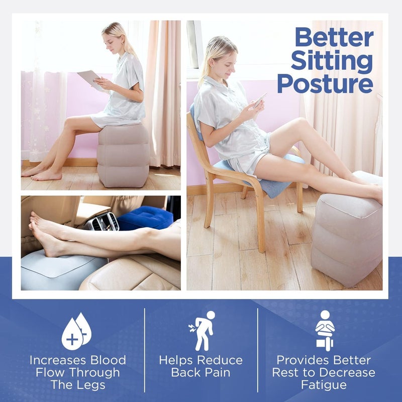 كاست ويف مسند قدم قابل للنفخ للطائرة، مسند قدم لمقعد السيارة للأطفال، سرير طائرة للأطفال الصغار، وسادة مسند قدم قابلة للنفخ للطائرة، مسند قدم يخفف التورم، مع أزرار نفخ مدمجة (رمادي) - Image 5