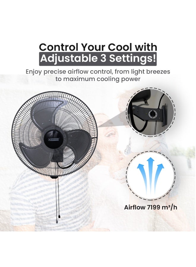 خليجية مروحة جدارية معدنية شديدة التحمل KMW450 مقاس 18 بوصة، 3 شفرات، 120 واط، 3 سرعات، تذبذب 90 درجة، مروحة شديدة التحمل للنوادي الرياضية والمكاتب وغرف النوم والقاعات، ضمان لمدة سنتين. - Image 5
