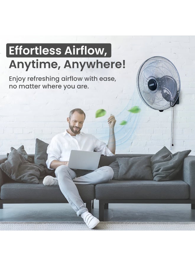 خليجية مروحة جدارية معدنية شديدة التحمل KMW450 مقاس 18 بوصة، 3 شفرات، 120 واط، 3 سرعات، تذبذب 90 درجة، مروحة شديدة التحمل للنوادي الرياضية والمكاتب وغرف النوم والقاعات، ضمان لمدة سنتين. - Image 3