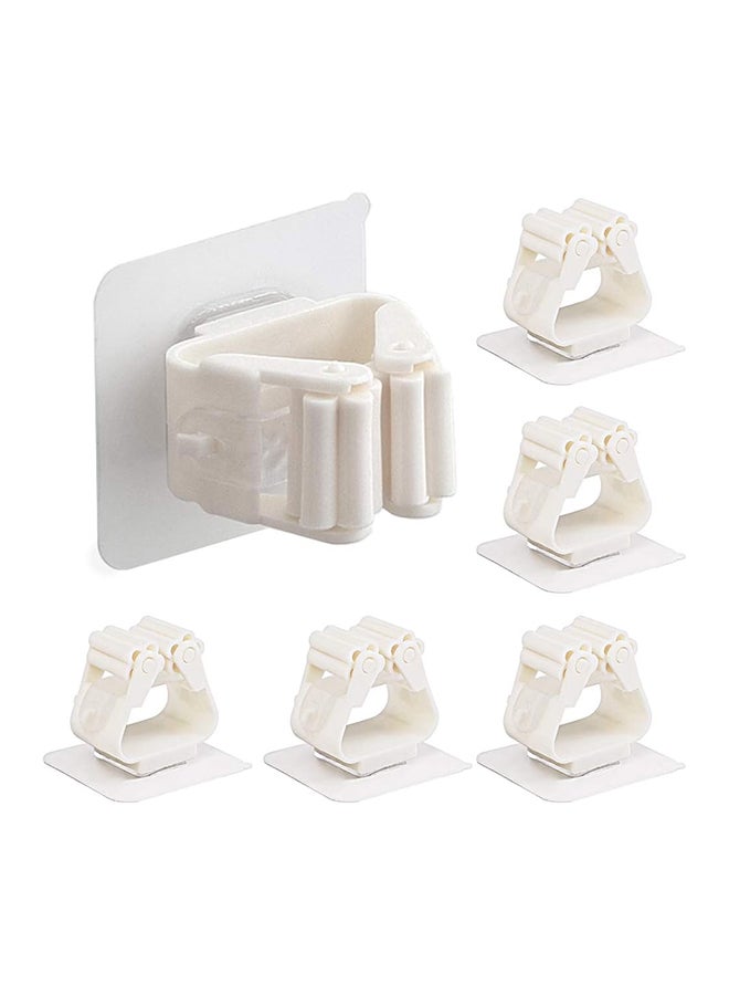 Neemay Wall Mounted Self Adhesive Broom Mop Storage & Organization - No Drilling - 6 Pieces -- Pure White