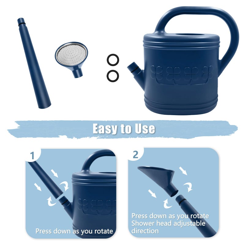 Giftsfaloy 2 Gallon Watering Can, Outdoor Watering Can for Plants, Garden Water Can with Removable Long Spout and Stainless Steel Sprinkler Head, Large Water Can for Greenhouse (Dark Blue, 2 Gallon) - Image 5