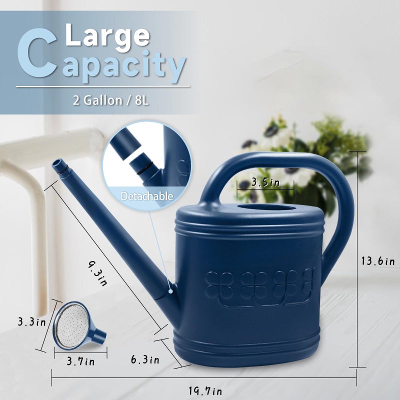 Giftsfaloy 2 Gallon Watering Can, Outdoor Watering Can for Plants, Garden Water Can with Removable Long Spout and Stainless Steel Sprinkler Head, Large Water Can for Greenhouse (Dark Blue, 2 Gallon) - Image 3
