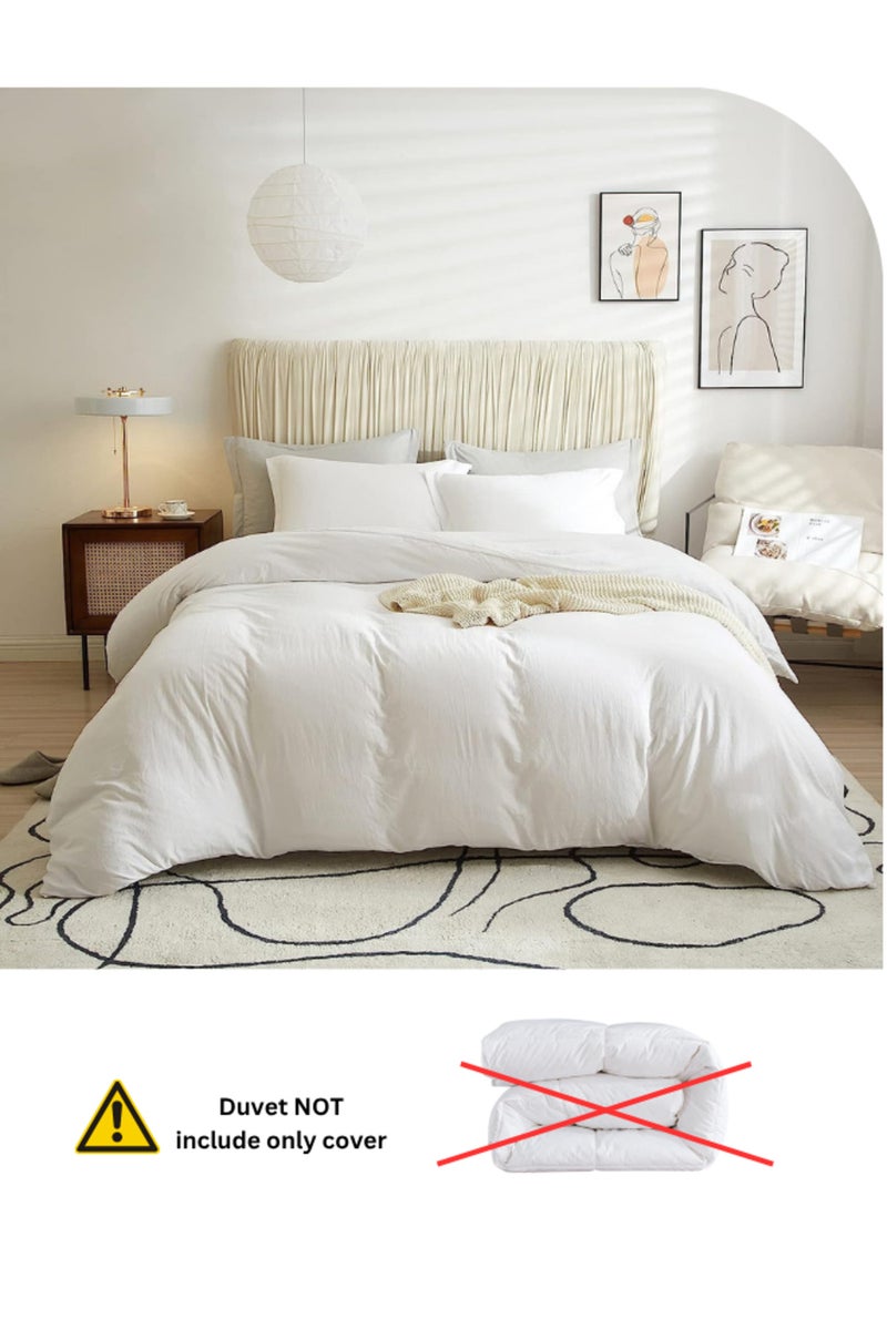 LUNA Home Washable Cotton 6 Pieces King Size Duvet Cover Plain Off White 220x240cm. - Image 5