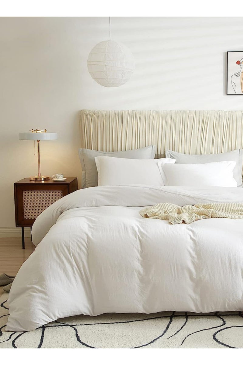 LUNA Home Washable Cotton 6 Pieces King Size Duvet Cover Plain Off White 220x240cm. - Image 1