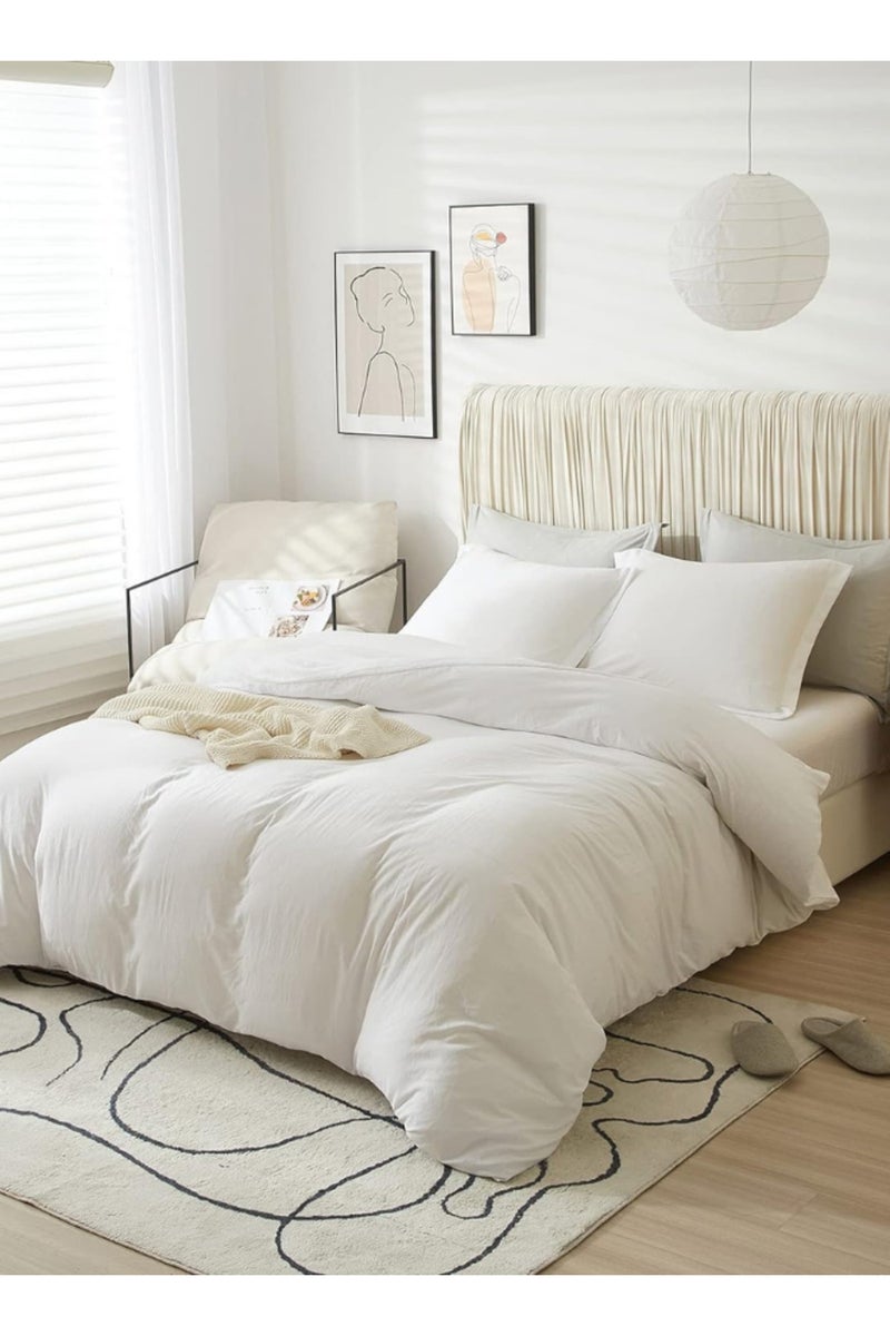 LUNA Home Washable Cotton 6 Pieces King Size Duvet Cover Plain Off White 220x240cm. - Image 3