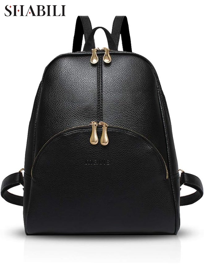 Women Large-Capacity PU Leather Backpack Ladies Bag Youth Laptop College School Tourist Shoulder Bag with Multiple Pockets and Anti-Theft Design, Daily Casual Party Travel Companion, Daypack (Black)