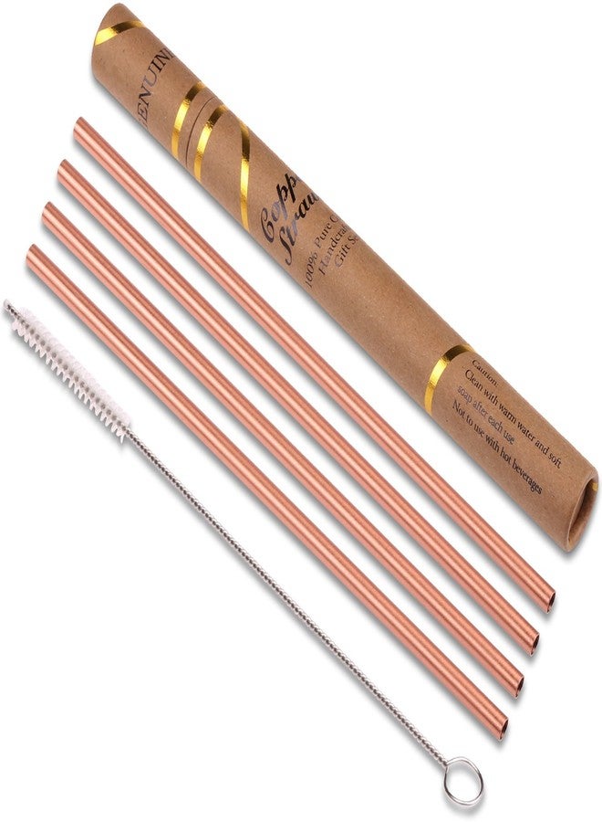 ZERRO Copper Straws Food Safe Solid Copper Mule Drinking Straws(Set of 4) 8.5inch Straight Cleaning Brush Included - Image 1