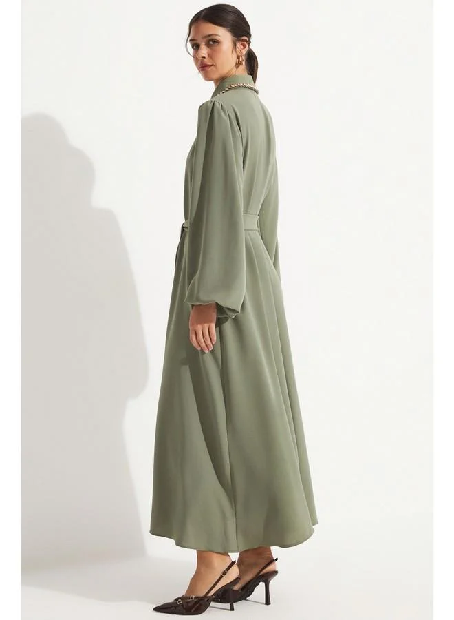 JUNE Belted Button-Up Dress