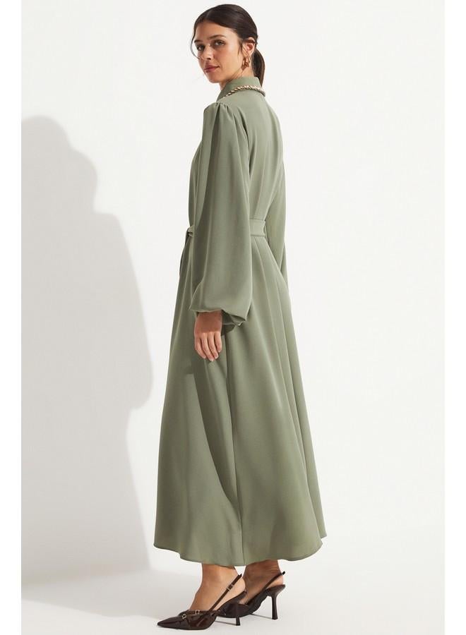 جون فستان بأزرار وحزام - Image 5