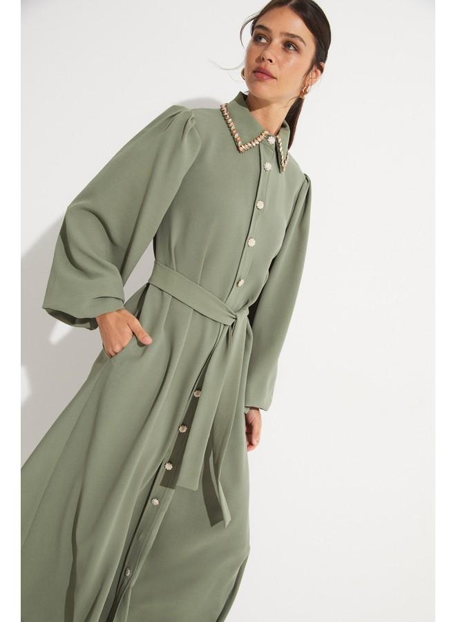 جون فستان بأزرار وحزام - Image 3