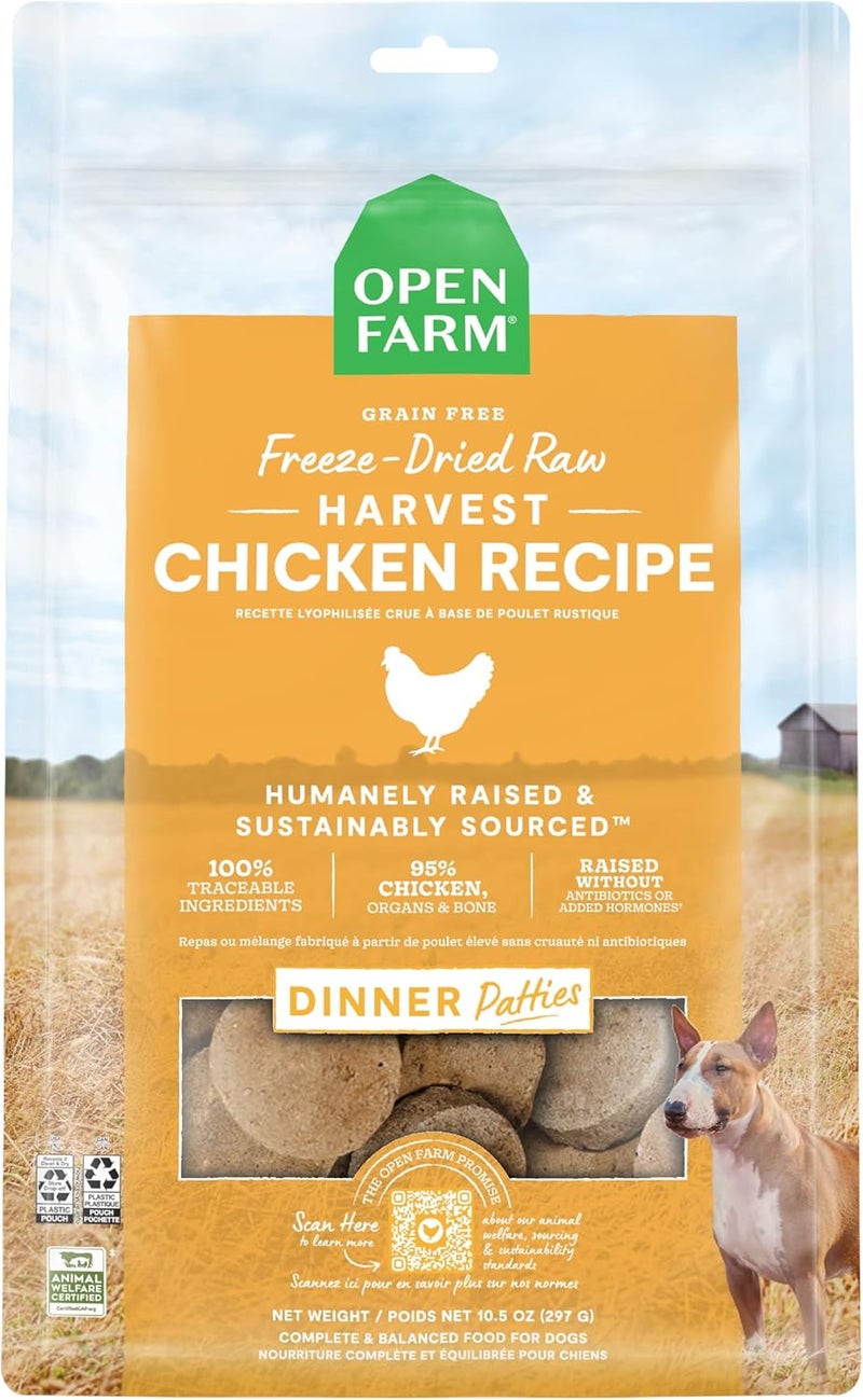 Open Farm Freeze-Dried Raw Harvest Chicken Patties Dog Food - 297G - Image 1