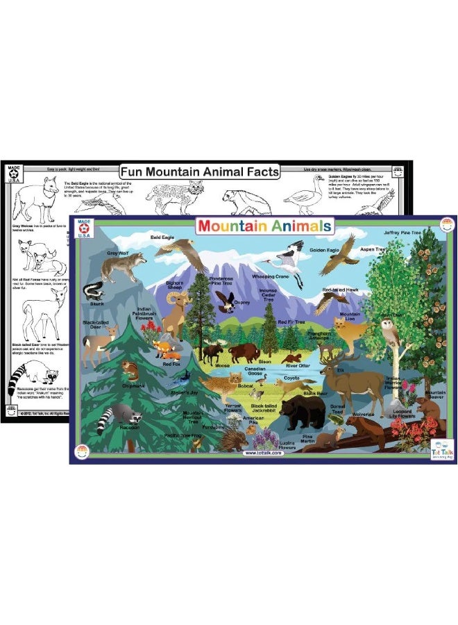 Tot Talk Mountain Animals Educational Placemat for Kids, Washable and Long-Lasting - Image 1