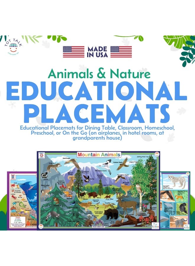 Tot Talk Mountain Animals Educational Placemat for Kids, Washable and Long-Lasting - Image 2