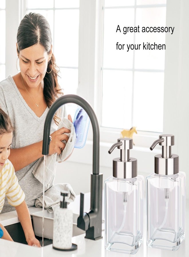 UUJOLY Foaming Soap Dispenser with Stainless Steel Pump, 12oz Refillable Glass Liquid Dish Soap Bottles for Bathroom, Kitchen Sink, Home Decor, 2 Pack - Image 5