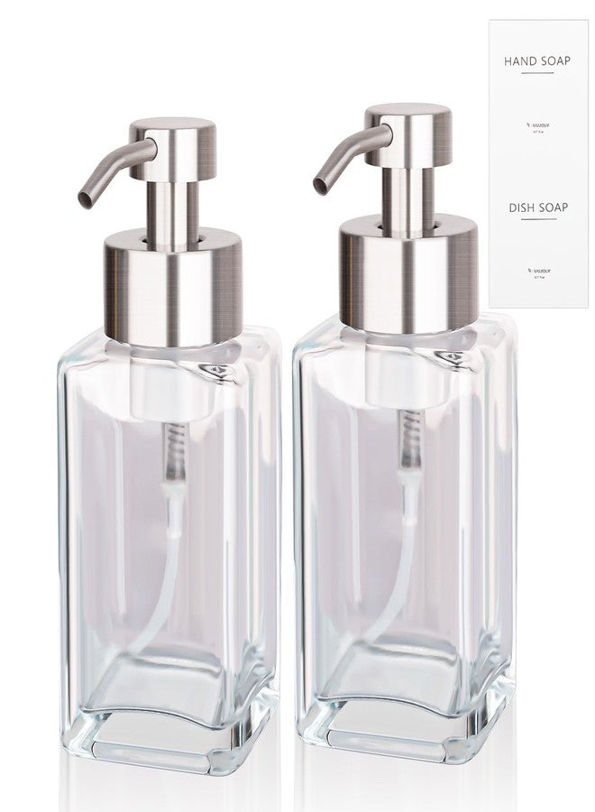 UUJOLY Foaming Soap Dispenser with Stainless Steel Pump, 12oz Refillable Glass Liquid Dish Soap Bottles for Bathroom, Kitchen Sink, Home Decor, 2 Pack - Image 1