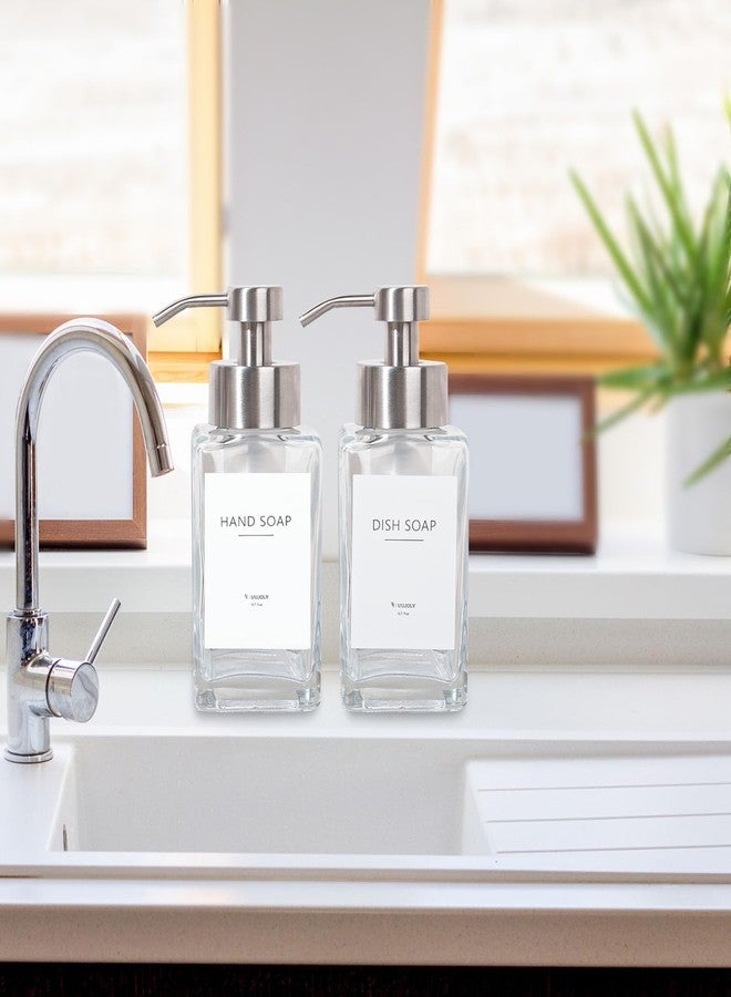 UUJOLY Foaming Soap Dispenser with Stainless Steel Pump, 12oz Refillable Glass Liquid Dish Soap Bottles for Bathroom, Kitchen Sink, Home Decor, 2 Pack - Image 2