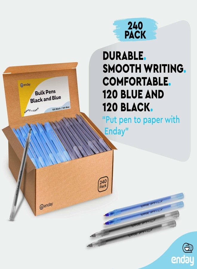Enday Pens Bulk Black Pens Blue Pens Ballpoint, Medium Point (1.0mm), Flexible Round Barrel For Writing Comfort, 240 Count Ballpoint Pens For School, Office, 120 Black ink Pens & 120 Blue Ink Pens - Image 4