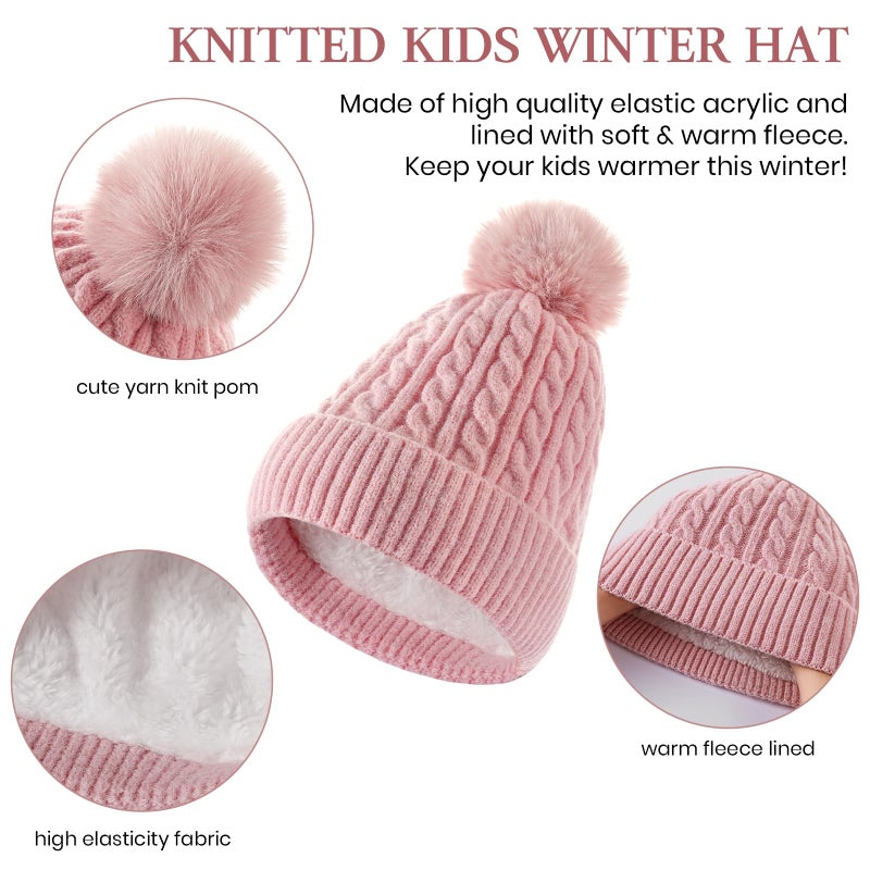 Clothclose ETTZ Kids Winter Hat Gloves Scarf Set, Winter Hats and Gloves for Girls with Pom Knit Neck Warmer Gaiter Mittens Fleece Lined Set for Kids Age 6-12 - Image 4