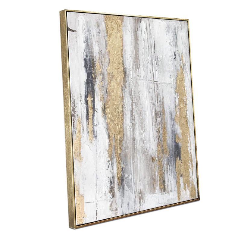 Zessonic Abstract Wall Art with Gold Foil - 24 x 32 Inches Gold and Gray Canvas Print with Texture for Modern Style Decorï¼ŒFramed, Ready to Hang - Image 1