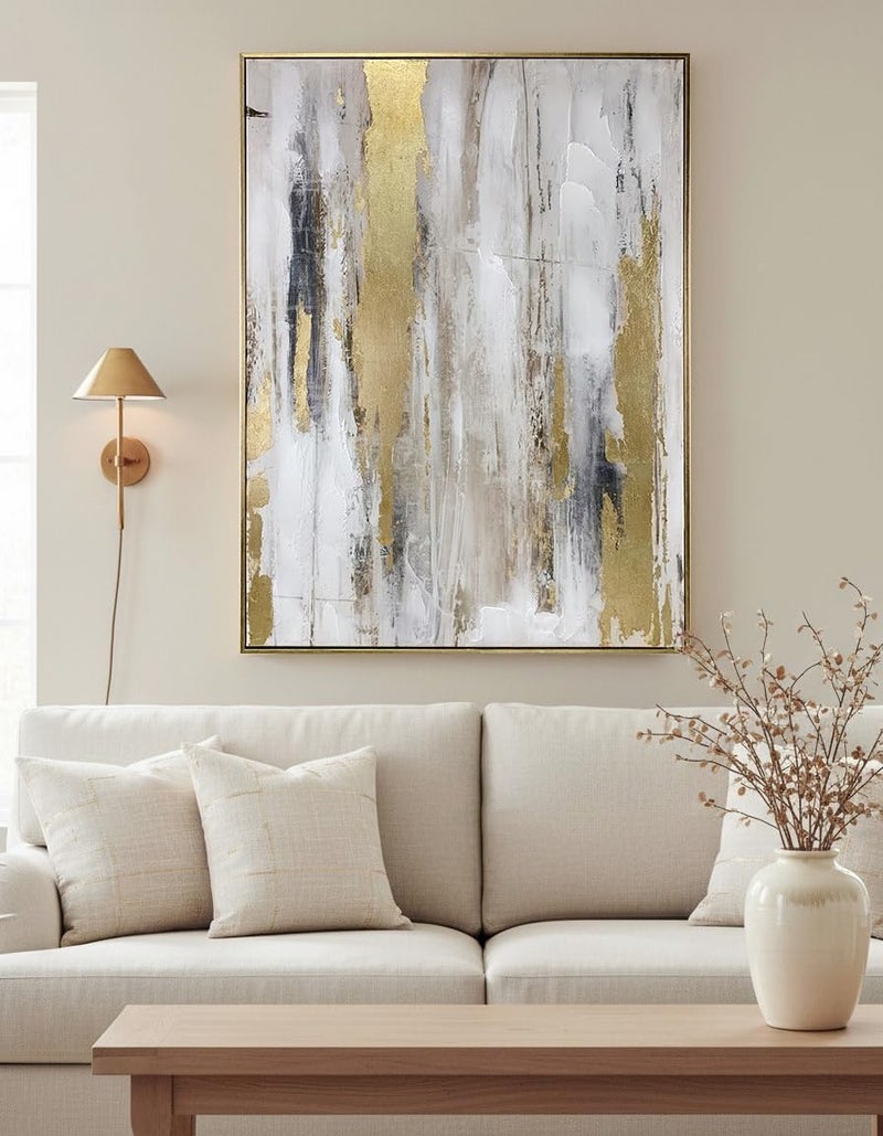 Zessonic Abstract Wall Art with Gold Foil - 24 x 32 Inches Gold and Gray Canvas Print with Texture for Modern Style Decorï¼ŒFramed, Ready to Hang - Image 4