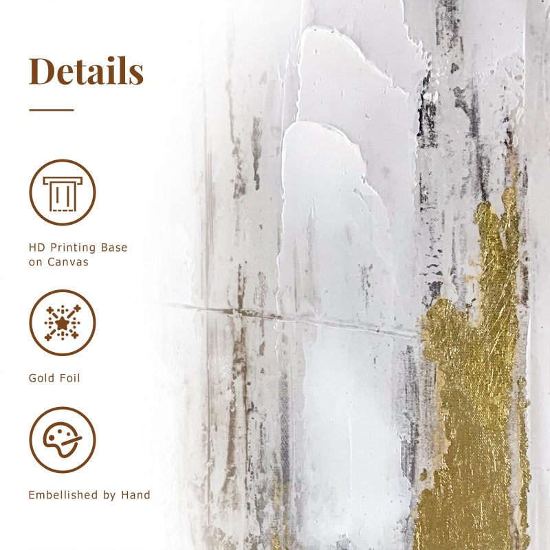 Zessonic Abstract Wall Art with Gold Foil - 24 x 32 Inches Gold and Gray Canvas Print with Texture for Modern Style Decorï¼ŒFramed, Ready to Hang - Image 2