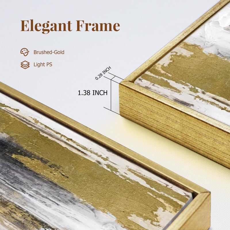 Zessonic Abstract Wall Art with Gold Foil - 24 x 32 Inches Gold and Gray Canvas Print with Texture for Modern Style Decorï¼ŒFramed, Ready to Hang - Image 3