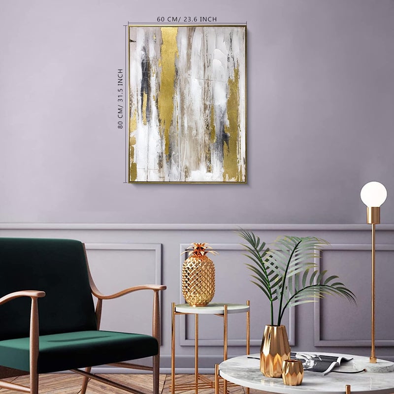 Zessonic Abstract Wall Art with Gold Foil - 24 x 32 Inches Gold and Gray Canvas Print with Texture for Modern Style Decorï¼ŒFramed, Ready to Hang - Image 5