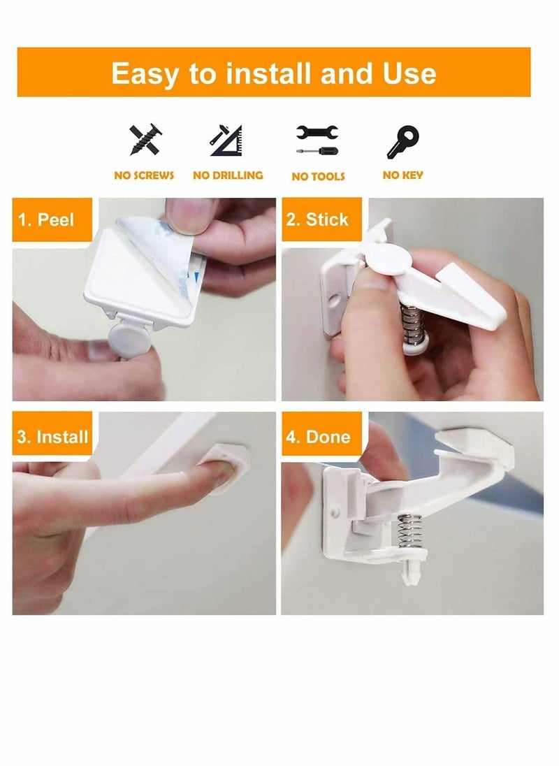 SYOSI - Child Safety Locks, 10 Pack Child Safety Cupboard Locks, Invisible and Unlocked Design, No Tools or Drilling Needed, Baby Cabinet Locks for Kitchen Cabinets and Drawers Latches (White) - Image 1