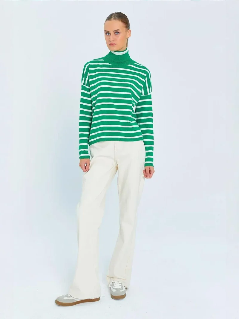 MixRay Mixray Striped Ribbed Turtleneck Sweater