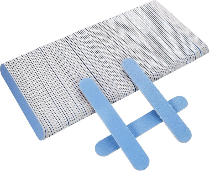 GigaGround Mini Nail Files Bulk (100 Pcs), Double Sided Emery Board Nail File for Nature Nails, Manicure Tool Set Disposable Colorful Blue Nail File for Home Salon Use Travel Size for Men Women Wood Board - Image 1