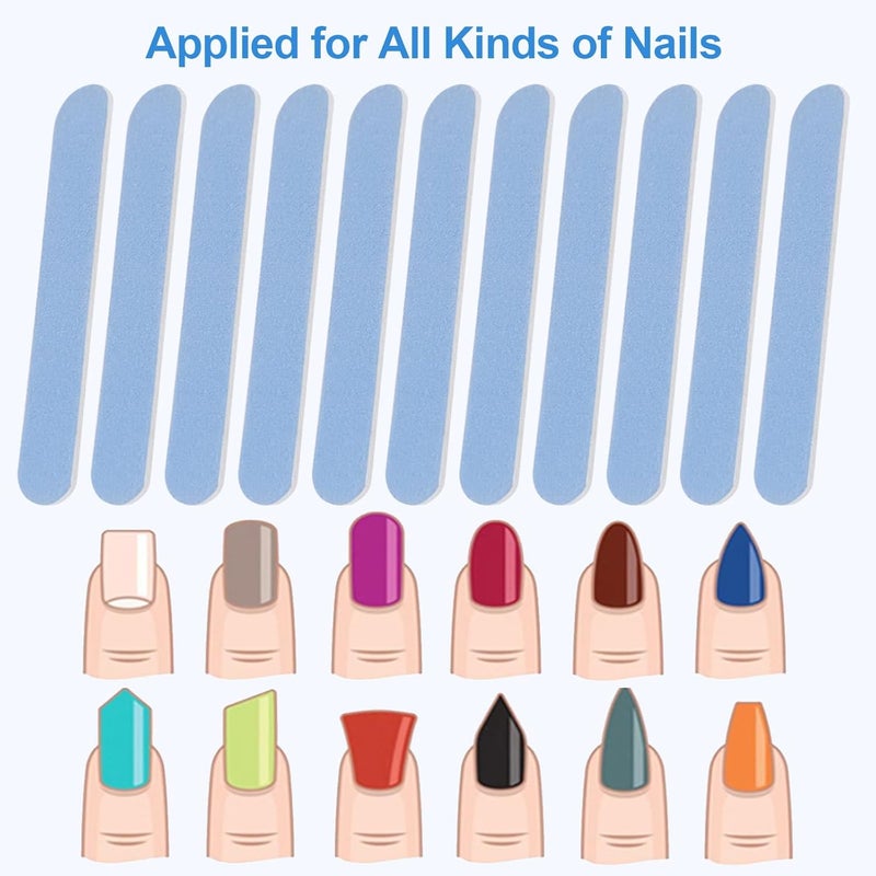 GigaGround Mini Nail Files Bulk (100 Pcs), Double Sided Emery Board Nail File for Nature Nails, Manicure Tool Set Disposable Colorful Blue Nail File for Home Salon Use Travel Size for Men Women Wood Board - Image 2