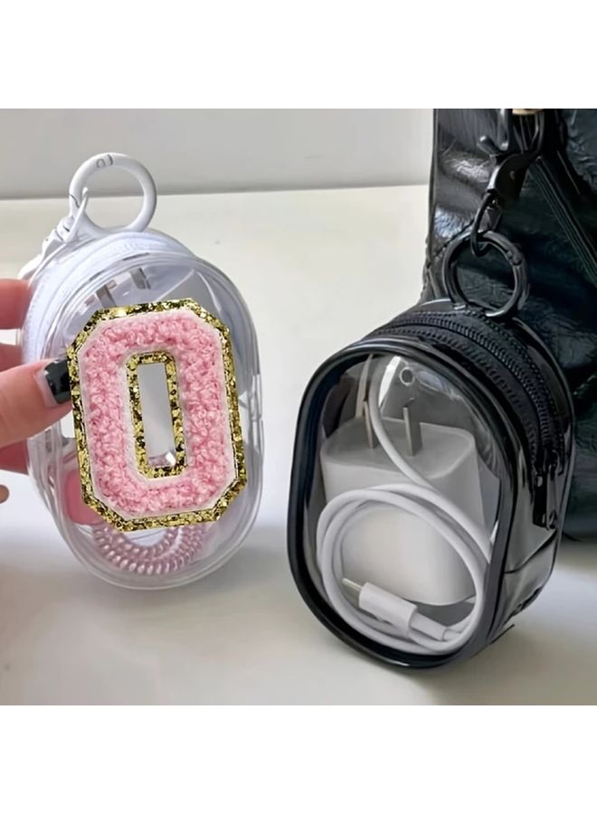 PVC Travel Organizer Black Compact Cable Earphone Holder Zip Closure Keychain - Image 4