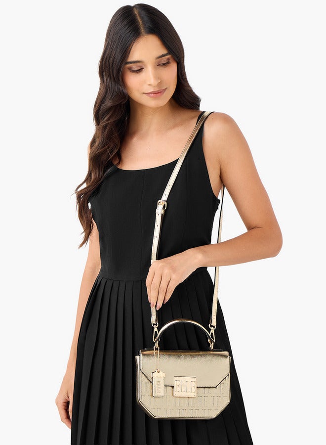ELLE Embossed Satchel Bag with Grab Handle and Button Closure - Image 2