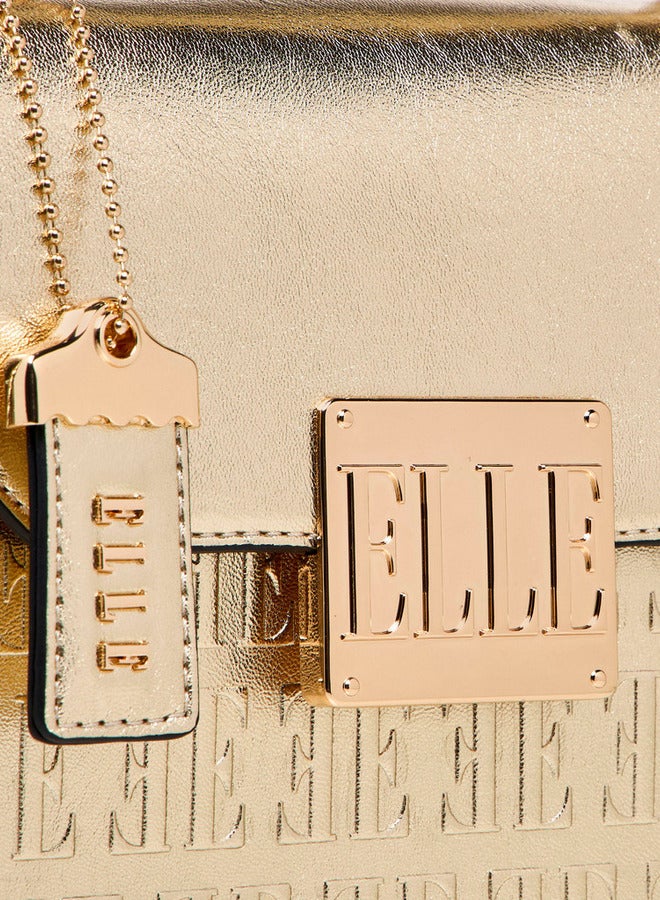 ELLE Embossed Satchel Bag with Grab Handle and Button Closure - Image 5