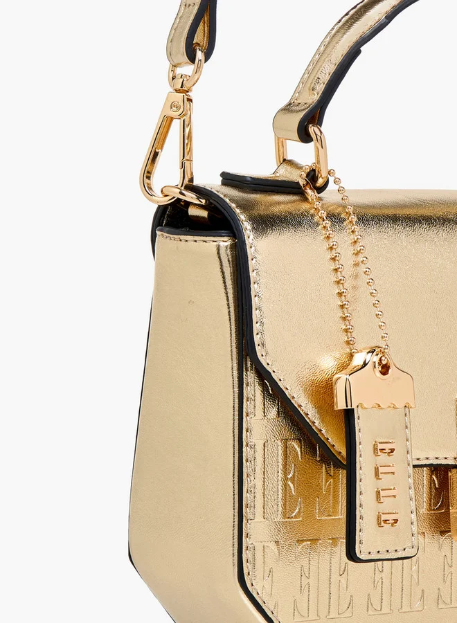 ELLE Embossed Satchel Bag with Grab Handle and Button Closure