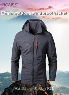 roaiss Men'S Casual Loose Windproof Jacket Solid Sports Hoodie Lightweight Outdoor Hiking Zipper Jacket  - Image 1