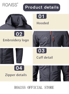 roaiss Men'S Casual Loose Windproof Jacket Solid Sports Hoodie Lightweight Outdoor Hiking Zipper Jacket  - Image 4