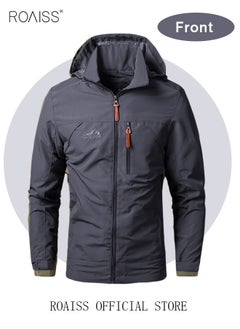 roaiss Men'S Casual Loose Windproof Jacket Solid Sports Hoodie Lightweight Outdoor Hiking Zipper Jacket  - Image 2