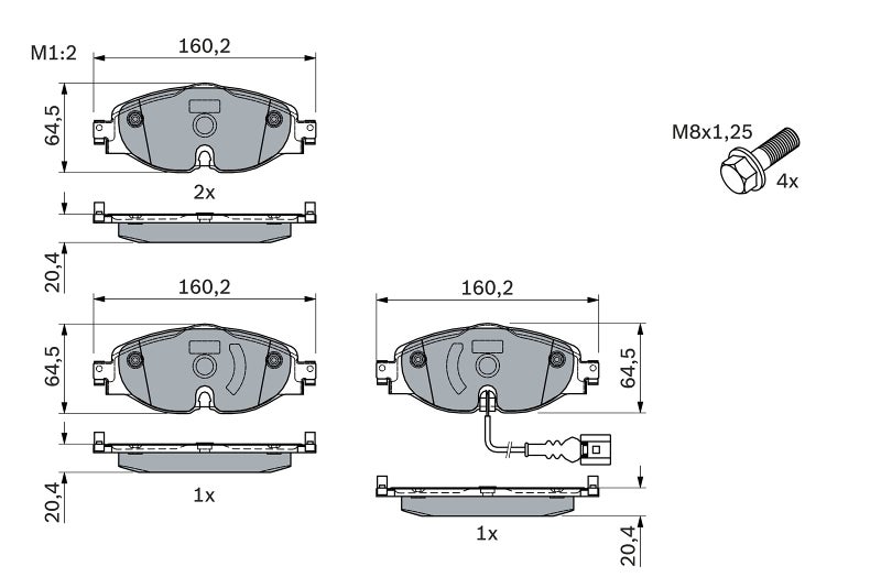 Bosch BP1505 Brake Pads - Front Axle - ECE-R90 Certified - 1 Set of 4 Pads - Image 2