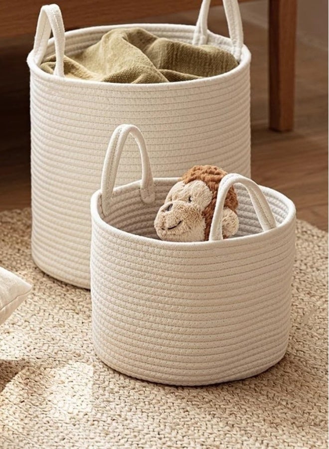 White fabric laundry basket, Takato laundry basket, plant storage basket, can store clothes, toys, pillows, towels, bedroom, living room, bathroom (three-piece set)  - Image 2