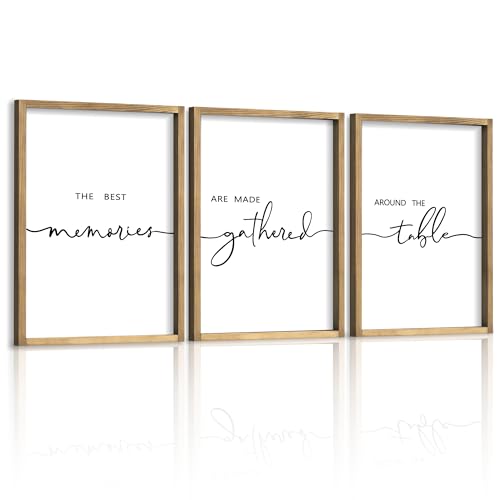 Houmury Set of 3 Framed Wall Art Memories Around the Table Farmhouse Wall Decor 11x14 Kitchen Wall Decor for Dining Room Decor Wood Signs Brown 11 14 - Image 1